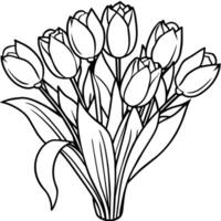 tulipe fleur contour illustration coloration livre page conception, tulipe fleur noir et blanc ligne art dessin coloration livre pages pour les enfants et adultes vecteur