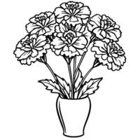 souci fleur bouquet contour illustration coloration livre page conception, souci fleur bouquet noir et blanc ligne art dessin coloration livre pages pour les enfants et adultes vecteur