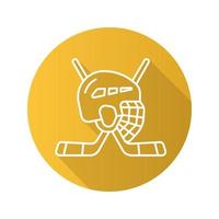 équipement de jeu de hockey. icône plate linéaire grandissime. bâtons de hockey et casque. symbole de ligne de vecteur