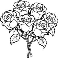 Rose fleur contour illustration coloration livre page conception, Rose fleur noir et blanc ligne art dessin coloration livre pages pour les enfants et adultes vecteur