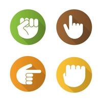 gestes de la main design plat grandissime icônes définies. les poings serrés et levés, les mains pointées vers la droite et vers le haut. illustration vectorielle vecteur