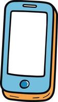 griffonnage téléphone cadre, une dessin animé bleu téléphone, transparent écran et Contexte vecteur