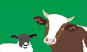 illustration de une marron vache et une blanc mouton avec moitié une corps vecteur