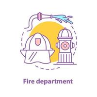 icône de concept de service d'incendie. illustration de fine ligne idée de lutte contre les incendies. casque de pompier, tuyau, bouche d'incendie. dessin de contour isolé de vecteur