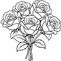 Rose fleur contour illustration coloration livre page conception, Rose fleur noir et blanc ligne art dessin coloration livre pages pour les enfants et adultes vecteur