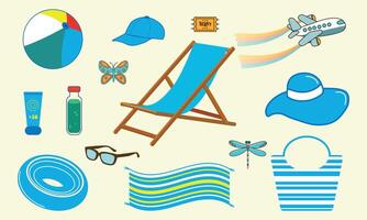 une ensemble de plage accessoires. plage clipart agrafe art, été vacances Voyage clipart vecteurs vecteur