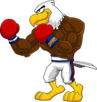 boxeur Aigle dessin animé personnage dans boxe gants permanent vecteur