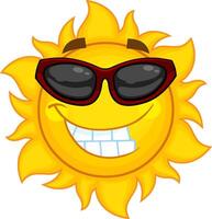souriant Soleil dessin animé personnage avec des lunettes de soleil vecteur