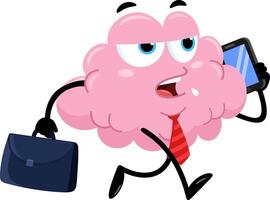 affaires cerveau dessin animé personnage aller travail avec mallette parlant sur le téléphone vecteur