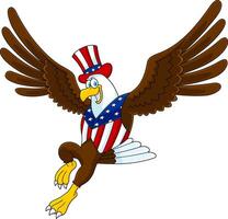 souriant patriotique Aigle dessin animé personnage en volant vecteur