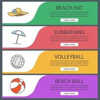 ensemble de modèles de bannière d'été. parasol, chapeau, ballon de volley-ball. éléments de menu du site Web. bannière web couleur. concepts de conception d'en-têtes de vecteur