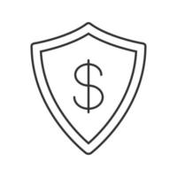 icône linéaire de sécurité de l'argent. illustration de la ligne mince. protection de l'épargne bancaire. bouclier de protection avec symbole de contour du signe dollar. dessin de contour isolé de vecteur