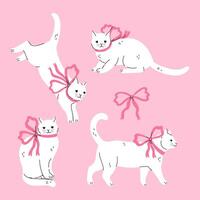 ensemble de mignonne blanc chats avec rose arcs. graphique. vecteur