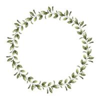 aquarelle rond botanique couronne fabriqué de magnifique brillant vert rond feuilles. isolé main tiré illustration pour cartes, autocollants, textile, conception, faire-part, logos, décorations. vecteur