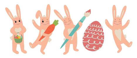 Pâques lapin lapins dessin animé personnages isolé sur blanc Contexte. branché Pâques conception. plat illustration pour affiche, icône, carte, logo, étiqueter. vecteur