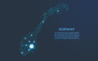 Norvège la communication réseau carte. faible poly image de une global carte avec lumières dans le forme de villes. carte dans le forme de une constellation, muet et étoiles vecteur