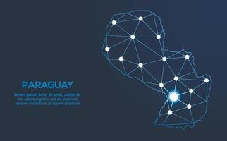 paraguay la communication réseau carte. faible poly image de une global carte avec lumières dans le forme de villes. carte dans le forme de une constellation, muet et étoiles vecteur