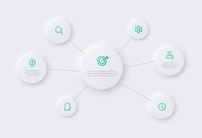 neumorphique organigramme infographie. Créatif concept pour infographie avec 6 pas, choix, les pièces ou processus. modèle pour diagramme, graphique, présentation et graphique. vecteur