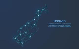 Monaco la communication réseau carte. faible poly image de une global carte avec lumières dans le forme de villes. carte dans le forme de une constellation, muet et étoiles vecteur