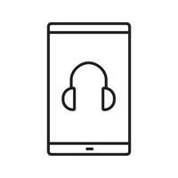 icône linéaire de lecteur de musique de smartphone. illustration de la ligne mince. téléphone intelligent avec un casque branché sur le symbole de contour. dessin de contour isolé de vecteur