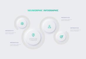 neumorphique organigramme infographie. Créatif concept pour infographie avec 4 pas, choix, les pièces ou processus. modèle pour diagramme, graphique, présentation et graphique. vecteur