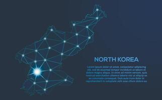 Nord Corée la communication réseau carte. faible poly image de une global carte avec lumières dans le forme de villes. carte dans le forme de une constellation, muet et étoiles vecteur
