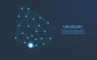 Uruguay la communication réseau carte. faible poly image de une global carte avec lumières dans le forme de villes. carte dans le forme de une constellation, muet et étoiles vecteur