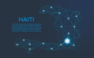 Haïti la communication réseau carte. faible poly image de une global carte avec lumières dans le forme de villes. carte dans le forme de une constellation, muet et étoiles vecteur