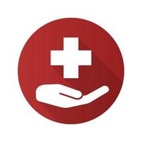 icône de grandissime design plat de soins médicaux. main tenant la croix médicale. symbole de silhouette de vecteur