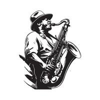 musicien en jouant saxophone sur blanc Contexte vecteur