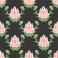 sans couture modèle, rose lotus fleurs sur une foncé Contexte. arrière-plan, fond d'écran, textiles vecteur