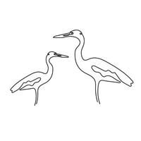 abstrait héron des oiseaux comme continu ligne dessin sur blanc comme Contexte vecteur