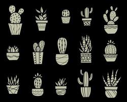 plantes d'intérieur dans des pots main tiré illustration, plante silhouettes, agrafe art ensemble vecteur