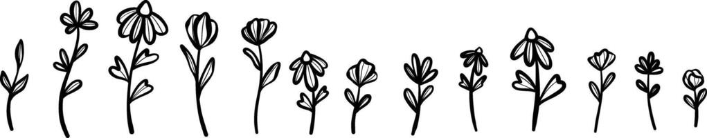 fleur illustration ensemble, plante agrafe art, floral griffonnage ensemble isolé printemps graphique éléments vecteur