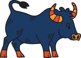 une dessin animé vache avec cornes et une gros bouche vecteur
