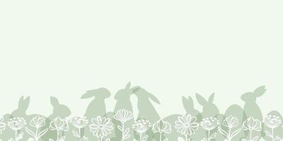 vert Pâques floral Contexte avec des œufs et lapins, adorable fond d'écran, salutation bannière conception vecteur