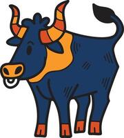 une dessin animé vache avec cornes et une gros bouche vecteur