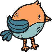 une dessin animé oiseau avec une pointu le bec est permanent sur ses de derrière jambes vecteur