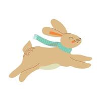 mignonne peu lapin dans bleu tricoté foulard. Bienvenue tomber concept. dessin animé animal personnage pour des gamins tee-shirts, garderie décoration, salutation carte, invitation, maison intérieur. Stock illustration vecteur