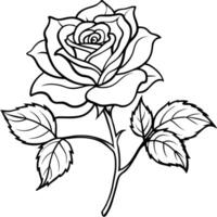 Rose fleur contour illustration coloration livre page conception, Rose fleur noir et blanc ligne art dessin coloration livre pages pour les enfants et adultes vecteur