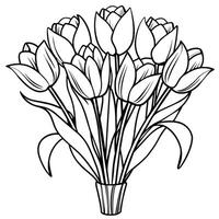 tulipe fleur contour illustration coloration livre page conception, tulipe fleur noir et blanc ligne art dessin coloration livre pages pour les enfants et adultes vecteur