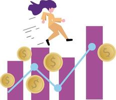 femme est sauter entre bar graphiques. la finance conception illustration vecteur