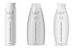 cosmétique shampooing bouteilles. cylindre et ovale forme blanc produits de beauté emballage isolé sur Contexte. 3d maquette. vecteur