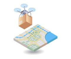 drone avec emplacement carte, plat isométrique 3d illustration infographie vecteur