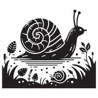 escargot silhouette plat illustration. vecteur