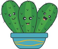 kawaii mis en pot cactus avec dessin animé style. isolé sur blanc Contexte. vecteur