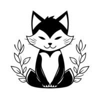 Renard méditer lotus position yoga logo paix de esprit concept noir et blanc minimaliste illustration pour méditation pleine conscience entraine toi Couper fichier vecteur