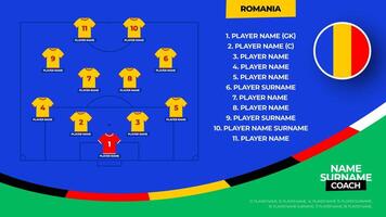 Roumanie Football équipe départ formation. 2024 Football équipe s'aligner sur déposé Football graphique pour football départ s'aligner équipe. illustration vecteur