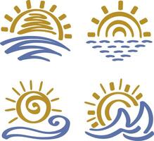 Soleil et mer clipart vague l'eau été vacances symbole vecteur