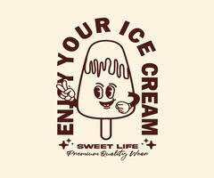 ancien dessin animé la glace fric personnage mignonne conception, illustration pour T-shirt conception, rue porter, Urbain style, affiche, autocollant et etc. vecteur